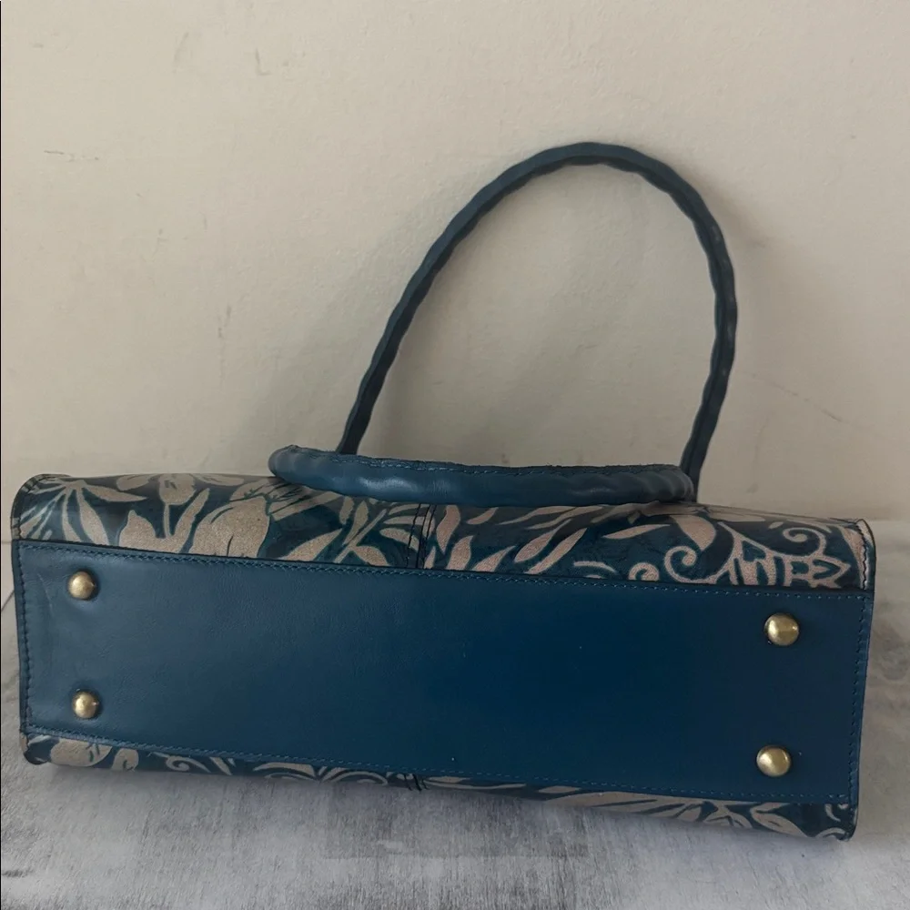Patricia Nash Rienzo Greek Floral Leather Blue Shoulder Handbag